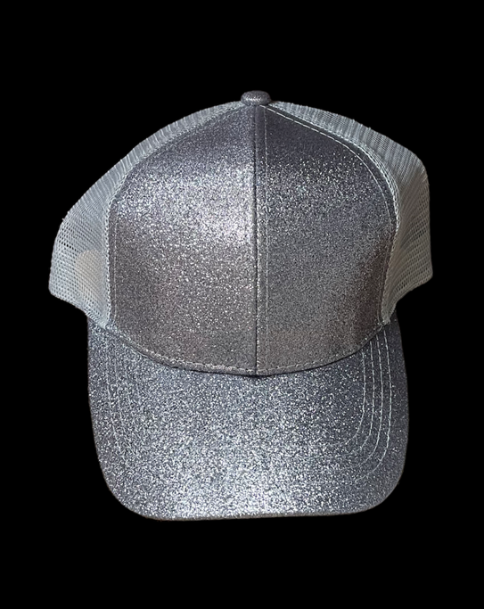 CC Glitter Cap with Monogram - Silver
